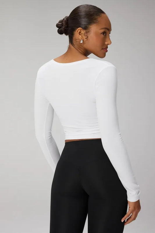 Modal Rib V-Neck Crop L/S Top