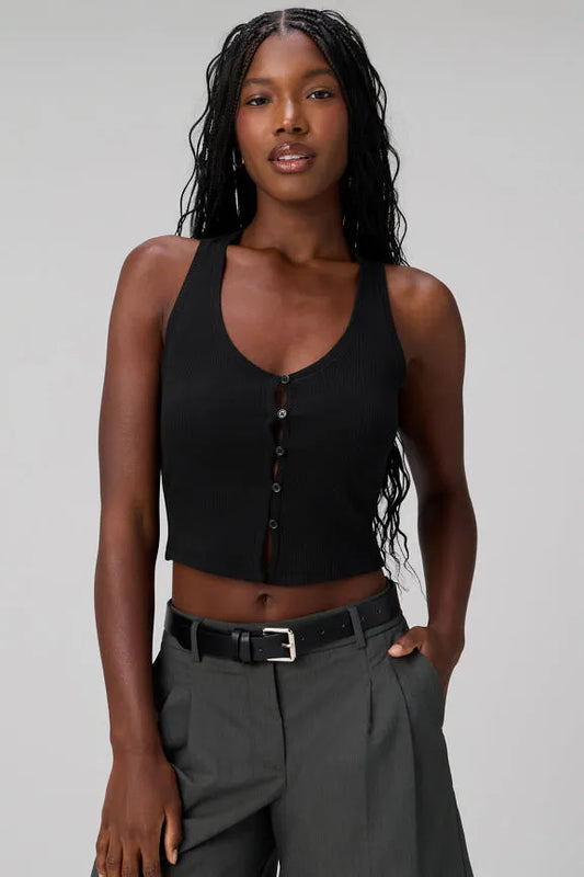 Modal Rib V-Neck Button Tank